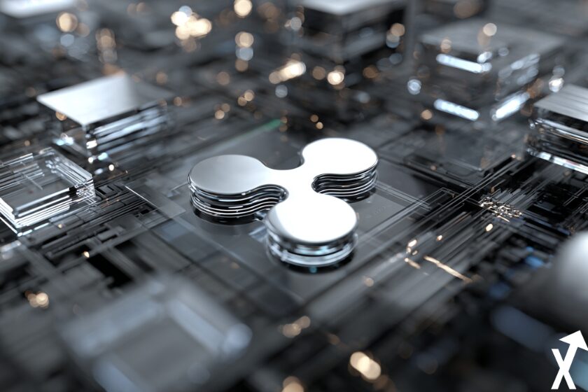 xrp coin argenté sur fond blockchain crypto argentée