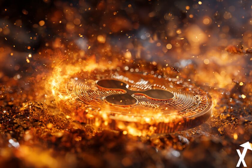 XRP coin en feu sur fond qui brule crypto