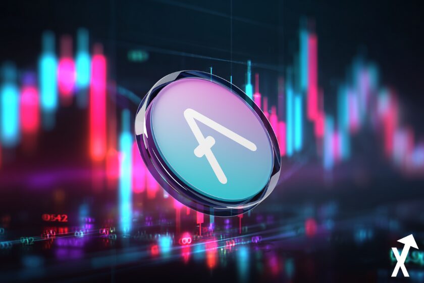 aave token bleu rose sur fond rose bleu crypto trading chart