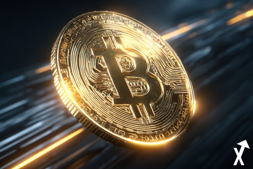 Bitcoin coin doré sur fond electrique coloré