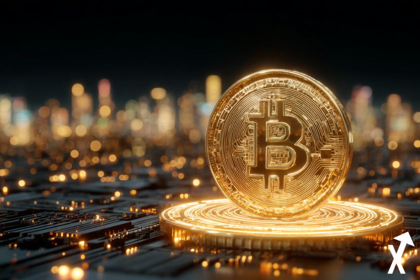 bitcoin jeton doré sur fond doré et noir