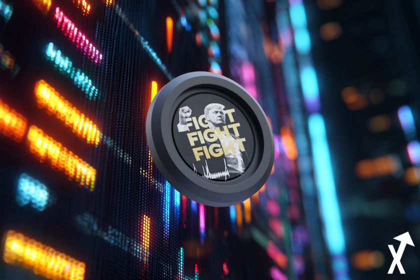 trump coin sur fond lumineux blockchain crypto