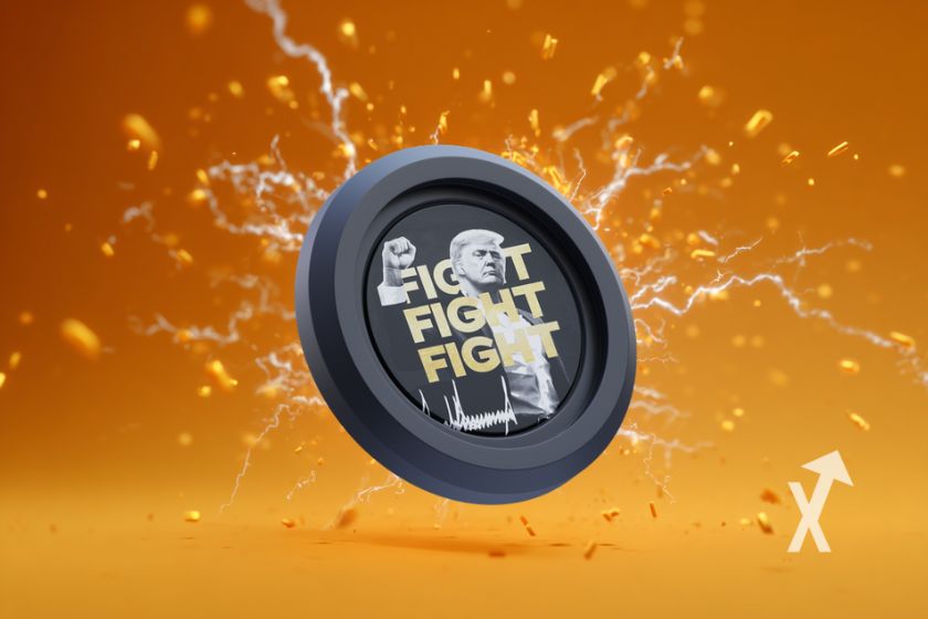 coin trump avec électricité autour sur un fond jaune