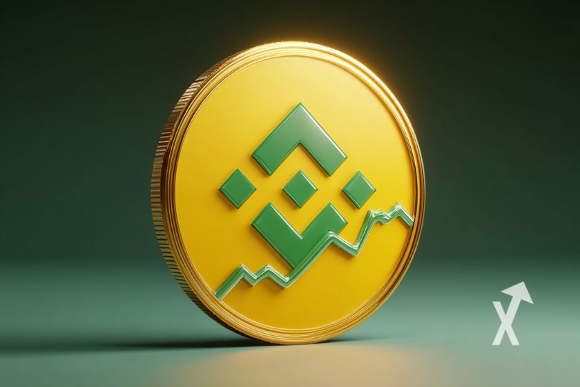 Coin bnb en jaune et vert sur un fond vert