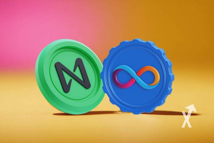 coin NEAR et Internet computer ICP sur un fond jaune et rose