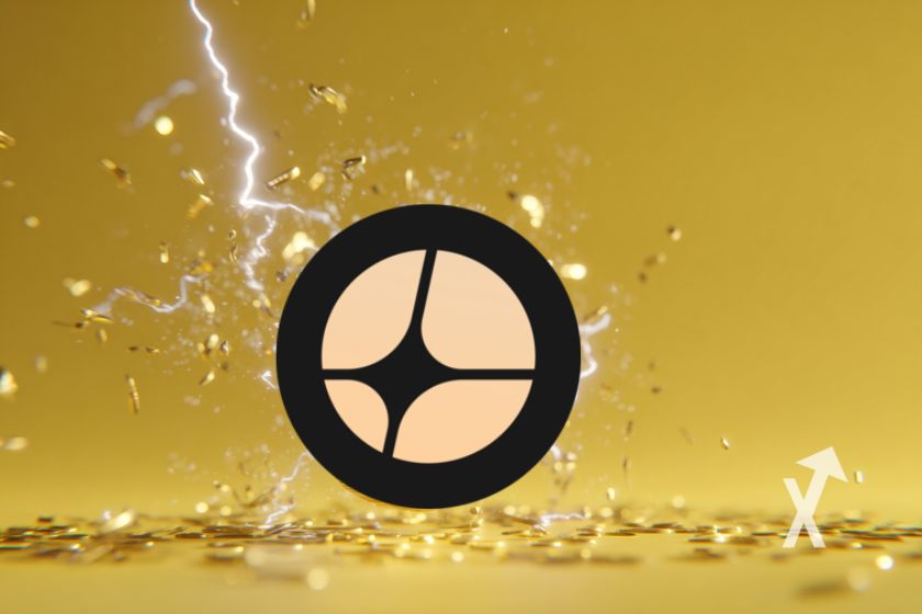 Aster coin sur un fond jaune avec éclairs autour et des pièces au sol