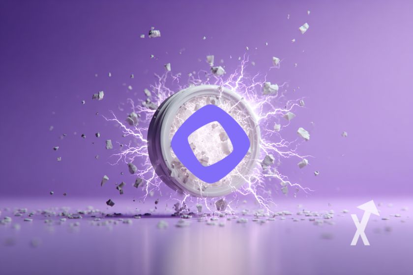 token monad en blanc avec électricité autour et sur un fond violet