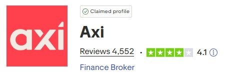 Une capture d'écran de la note de Axi sur le site Trustpilot