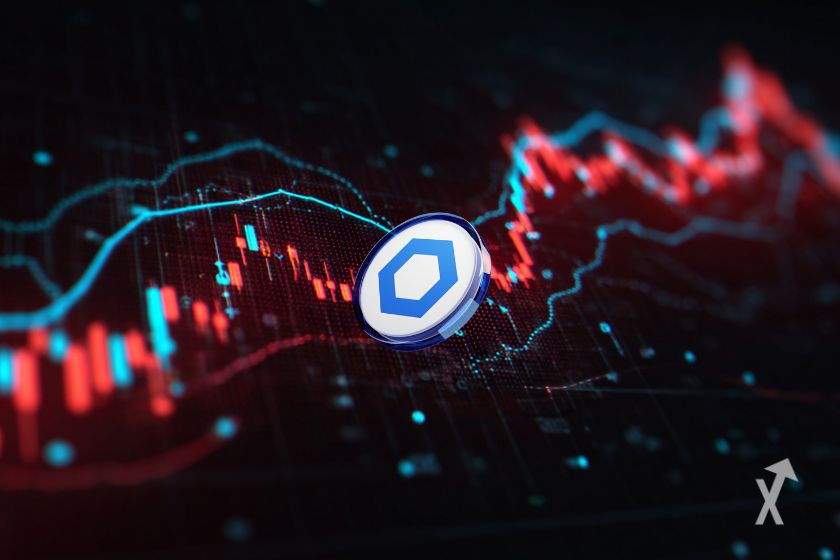 Le token de Chainlink sur un graphique avec des bougies rouges et bleues