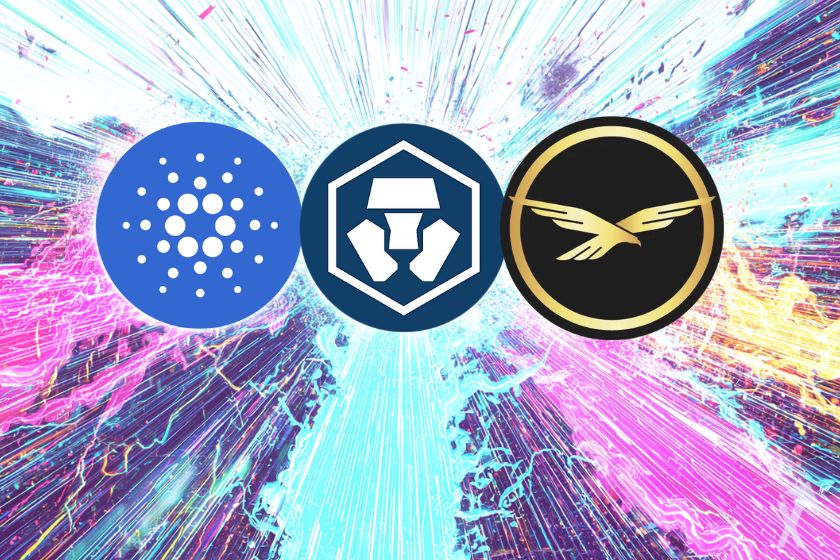 trois cryptomonnaies sur fond coloré