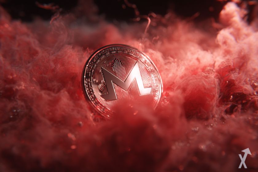 coin 3D monero xmr dans une épaisse fumée rouge