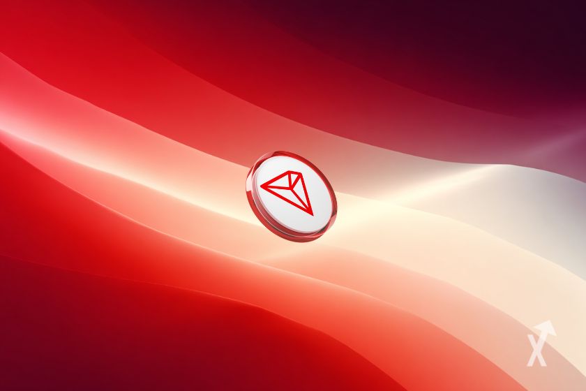 Un token blanc avec le logo TRX sur un fond rouge avec différents tons de couleur